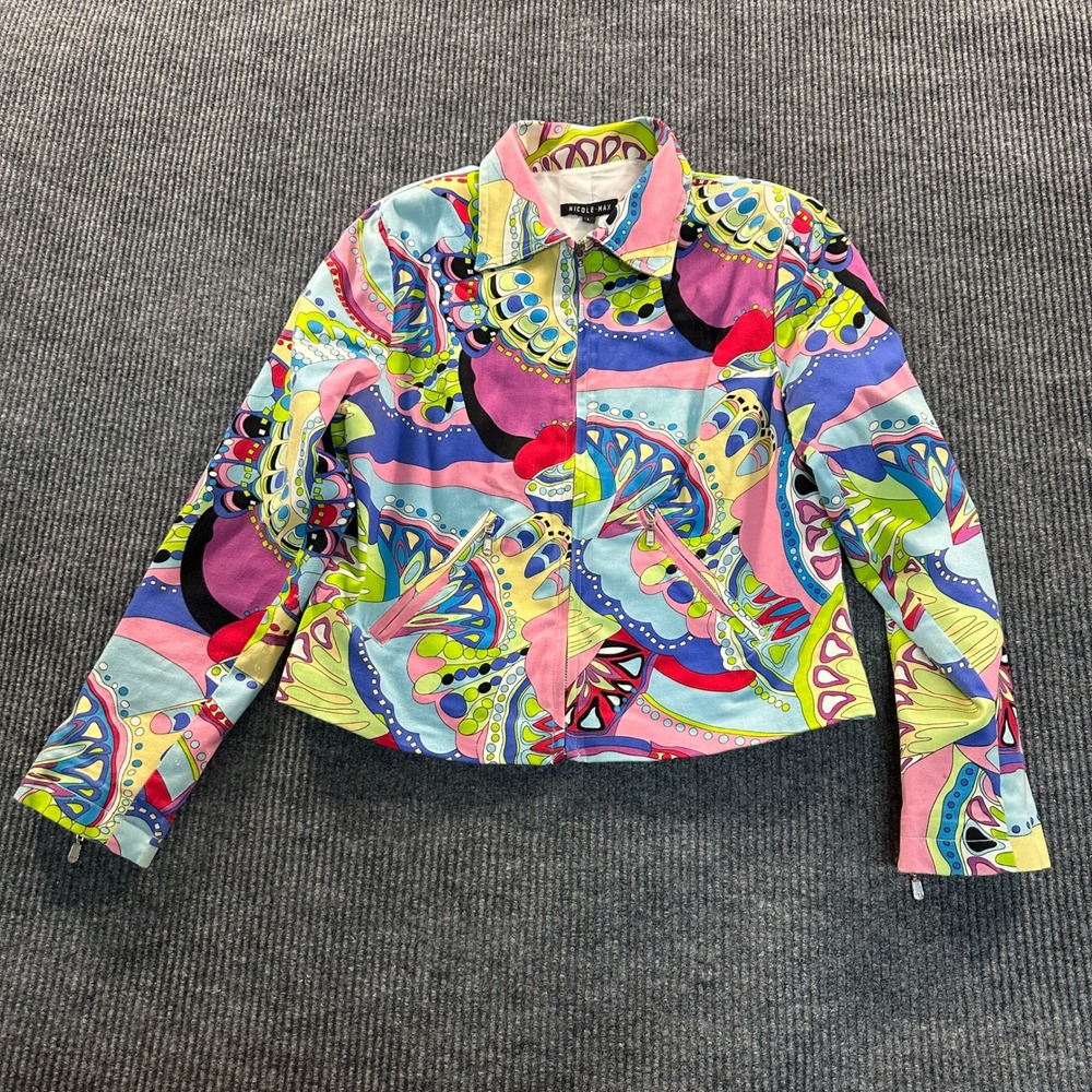 Nicole Max Womens Large Psychedelic Butterfly Zip Jacket Multicolor Cotton Blend